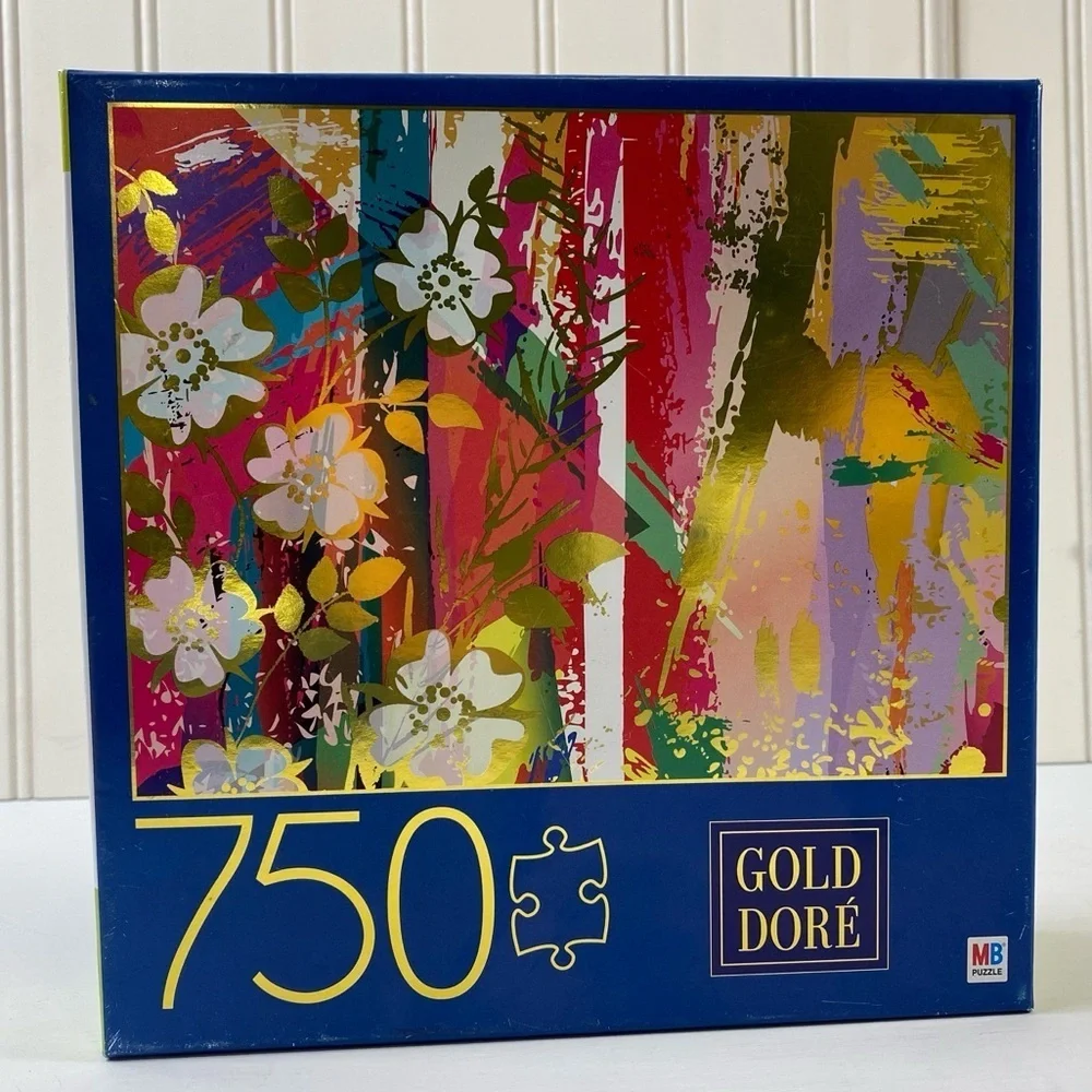 Milton Bradley Puzzle - 750 Pieces Gold Dore - Composition With Wild Roses- New!